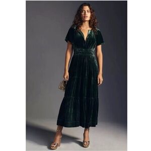 Anthropologie The Somerset Maxi Dress Green Velvet